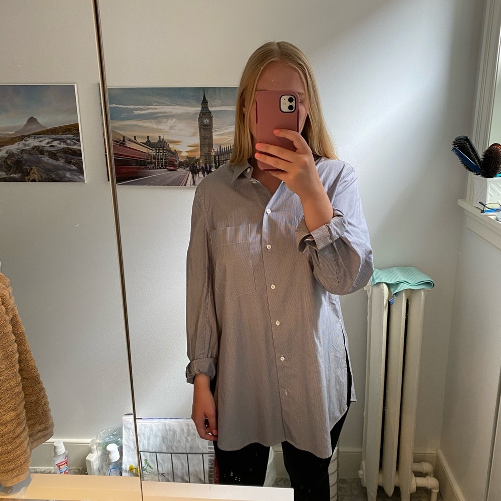 Aritzia Babaton Long Dress Shirt Pinstriped Blouse